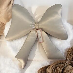 Truly Lou Oversized Satin Ivory Bow Pillow Decor